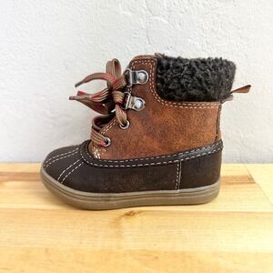 Old Navy Duck Boots Toddler Brown Sherpa Lace Up Winter Boots Little Kid Size 5